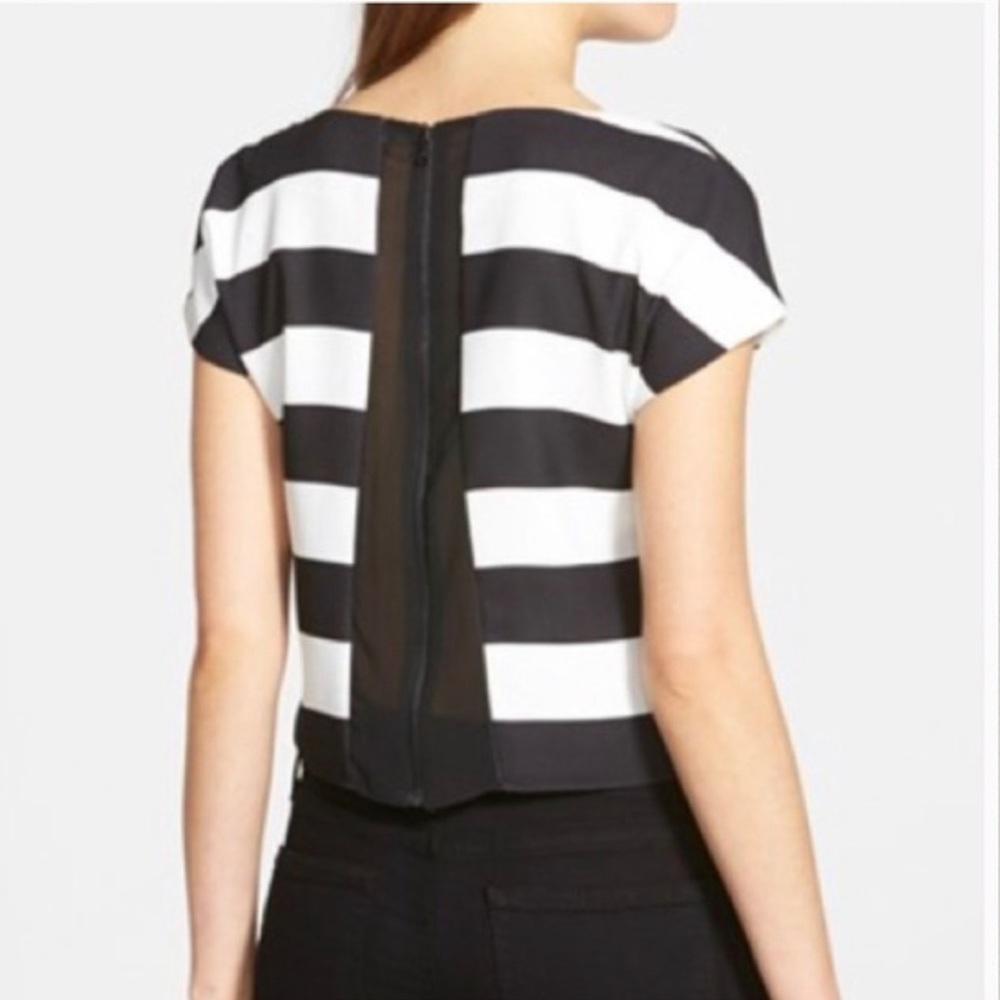 Sam Edelman SL Stripe Crop Top Back Zip Up - Black & White XS,